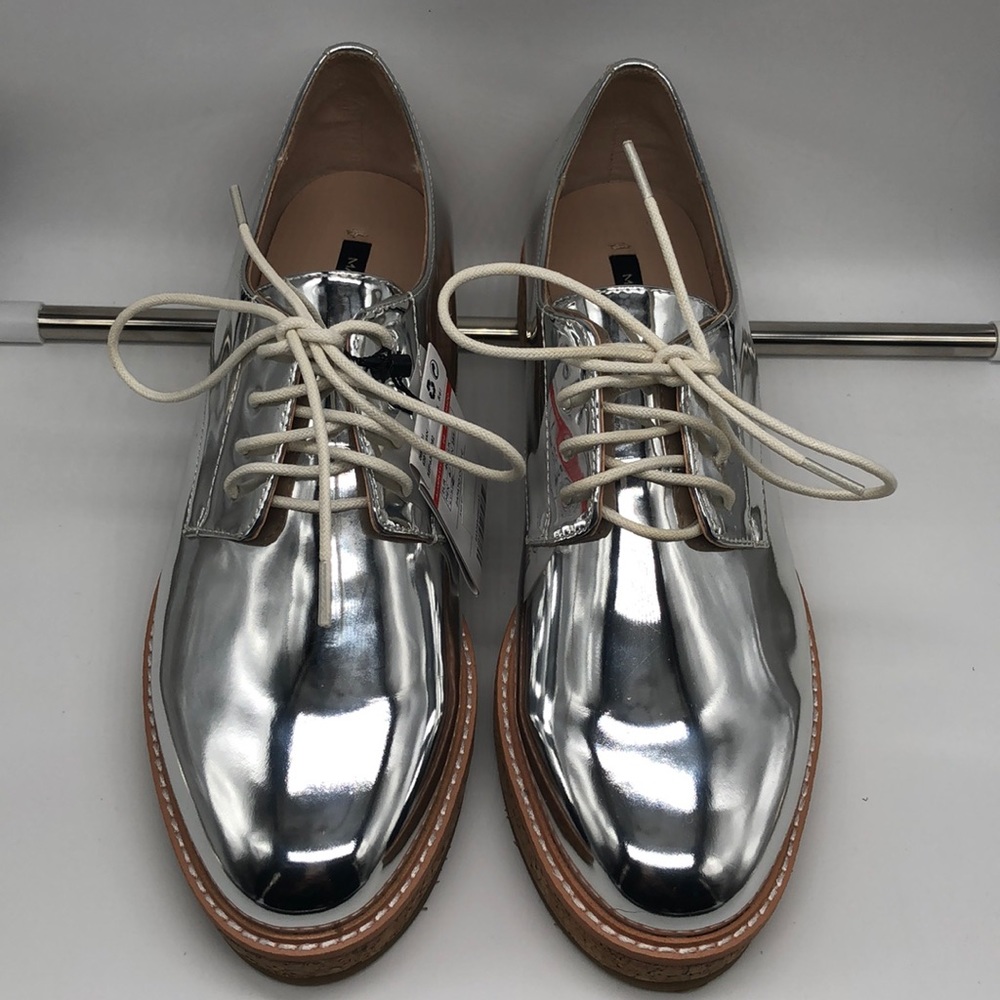 Mango Metallic Silver Oxford Shoes